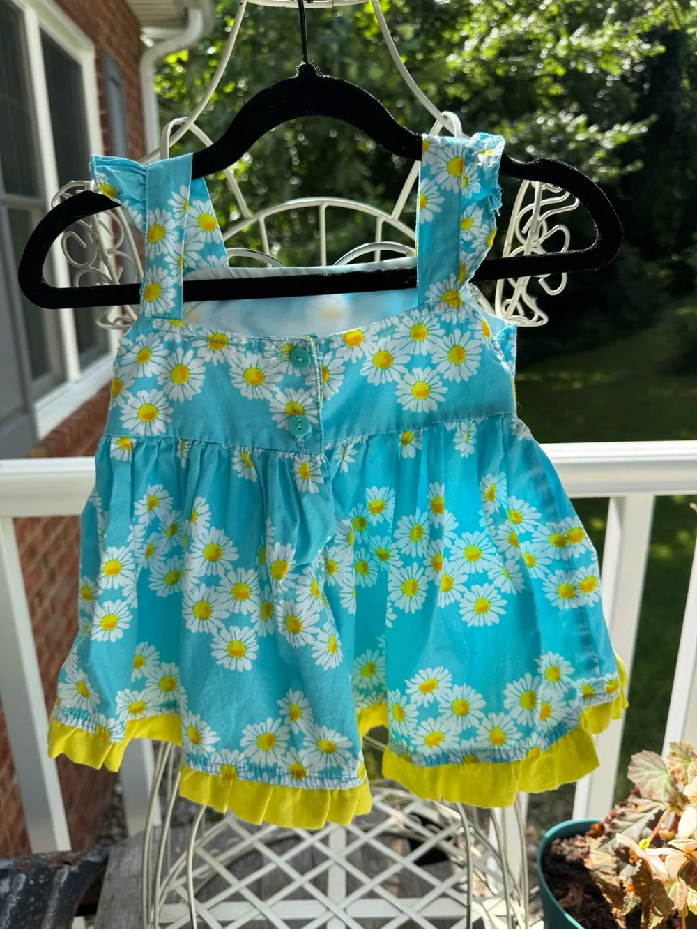 Nannette Baby Turquoise Daisy Sundress with Yellow Bow. Size 0-3 Mo.